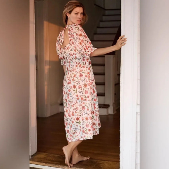 NEW Anthropologie By Mark D. Sikes Smocked Puff-Sleeve Dress Floral - Picture 8 of 16